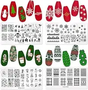 4 Pieces Christmas Nail Stamping Plates Set Snowflakes Elk Nail Art Plates Templates Christmas Tree Santa Claus Nail Stamper Xmas Snowman Printing Nail Polish Stamping Template Winter Nail Art Tools