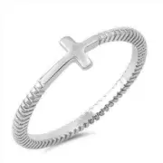 Sideway Cross Ring Sterling Silver 925 Rhodium Plated Face Height 5 mm Size 10