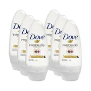 6 x Dove Invisible Dry Deodorant Roll On Anti-White Marks 50mL