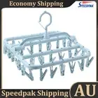 32 Clips Folding Clothes Hanger Windproof Sock Dryer Underwear Drying Rack(Blue)