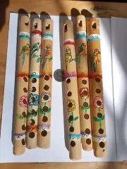 Bamboo Recorder Flutes Set Of 6 Hand Painted