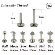 16GROSE GOLD STEEL MOON INTERNALLY THREADED LABRET TRAGUS DAITH STUD EAR RINGS