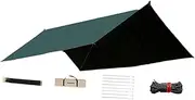 Perfk Hammock Tarp Waterproof Tent Including Tent Stakes and Carry Bag Hammock Rainfly Set Canopy for Beach Travel Survival Picnic, Green Black