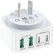 [Aioneus] USB C Charger, 40W USB C Plug 4-Port USB Charger Plug with Dual PD Type C and QC3.0 USB-A Fast Charging Port Multi Wall Charger Power Adapter AU Plug for iPhone 15, iPad, Samsung, Lapto