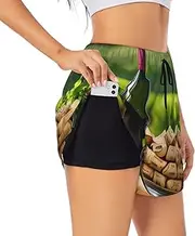 [GaxfjRu] Wine Bottle Corks Grapes Print Women's Running Shorts High Waisted Running Shorts Pocket Sporty Gym Elastic Short