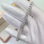 Hip Hop Style 12mm Silver 925 White Gold Plated CZ Diamond Cuban Chain Bracelet