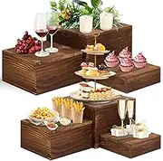 LEIFEOSH 6 Pack Wooden Risers Display Stands Square Food Risers for Buffet Party Rustic Wood Cake & Cupcake Stands Nesting Box Wooden Crates for Display