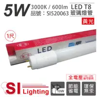 在飛比找ETMall東森購物網優惠-2入 【旭光】 LED T8 5W 3000K 黃光 1尺 