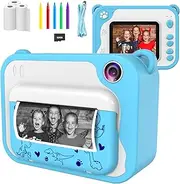 USHINING Kids Digital Camera, Instant Print, 1080P, 32GB, Blue