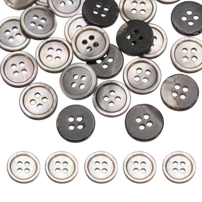 26Pcs Natural Shell Buttons,10mm 4 Holes Pearl Button,Black Silver