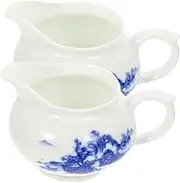 Gatuida 2Pcs Blue and White Ceramic Sauce Boat Premium Gravy Container for Dripless Serving of Sauces Dressings and Gravy and Safe for Everyday Use