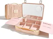 ROWNYEON Travel Makeup Case With Light Up Mirror Portable Train Case Organizer Makeup Box for Girls Makeup Artist, Makeup Tools, Hairstylist Travel Makeup Case, Large Pink