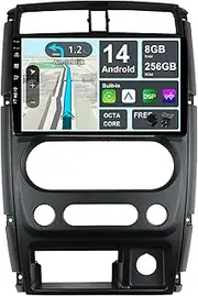¦ 8G+256G ¦ Android 14 IPS Car Stereo for Suzuki Jimny 3 (2005-2019) - Wireless CarPlay/Android Auto - Camera + MIC - 9 Inch 2 Din 8 Core -DAB Steering Wheel Fast-Boot 360-CAM GPS Navi Head
