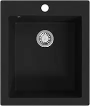 vidaXL Granite Overmount Kitchen Sink - Black Single Basin with Strainer Waste Kit and Heat-Resistance 280°C
