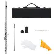 C Key 16-Hole Closed Transverse Flute Set with Case, Cloth, Stick, and Gloves
