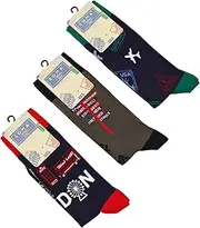 [Ntelioglou] Patterned Men's Socks | 3-Piece Cotton Patterned and Colourful Funny Boys Socks | Men's Socks Size 41-46