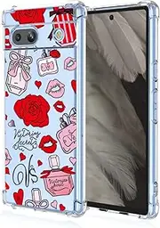 Compatible Google Pixel 8A Case Drop-Proof, Shock-Absorbing, Soft TPU Gel Rubberized Soft-Skin Silicone case with Transparent Design (Rose Lipstick Perfume)