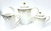 GRACE 3 PC SET WHITE,METALLIC GOLD CONFETTI COFFEE TEA POT,TEAPOT,CREAMER,SUGAR
