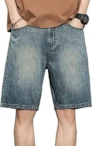 [Gsywaipei] Denim Shorts Retro Pocket for Men Casual Relaxed Fit Vintage Jean Short Classic Straight Washed Jeans Half Pants, Retro 1, 31