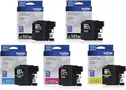 Genuine Brother LC101 (LC-101) Color (Bk/C/M/Y) Ink Cartridge 5-Pack (2xLC101BK, LC101C, LC101M, LC101Y) for Brother MFCJ470DW MFCJ475DW MFCJ650DW MFCJ870DW MFCJ875DW