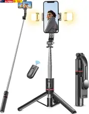 Selfie Stick Tripod with Light, 113Cm Extra Long Tripod with Wireless Remote, Un