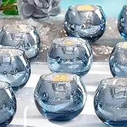 LAMORGIFT 12 PCS Blue Votive Candle Holders - Mercury Glass Tealights Holders for Centerpieces, Bridal Shower Decorations, Wedding Table Glass Decor
