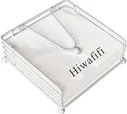 hiwafifi Napkin Holder for Table, Flat Napkin Dispenser with Weighted Arm, Square Cocktail Paper Holder of Elegant Rustic Iron for Kitchen Dining Room Decor Restaurant Farmhouse Hotel Party, White