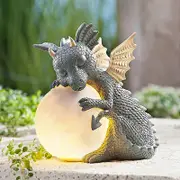 Dragon Statue Garden Statue LED Solar Light Outdoor Statue Outdoor Decorative Garden Sculpture, Weatherproof Garden Statue with Gazing Ball - Meditati