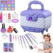 Makeup for Kids, Washable Kids Pink Makeup, Full Make-up Set with Handle, Princess Cosmetics Toys for Children's Day Gift Jmedic
