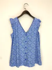 Next Sleeveless Button-up Blue Damask Print Blouse Size 10 New with Tags