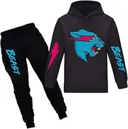 [TONGQUD] Mr Beast Boys Hoodies YouTube Gamer Clothes Set Lightning Cat Hoodie and Trousers 2pcs/Sets Tracksuits For Girls