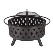 [USA Direct] 32 inch Round Crossweave Wood Burning Fire Pit Stove Firepit Heater with Poker for Outdoor Camping Patio De