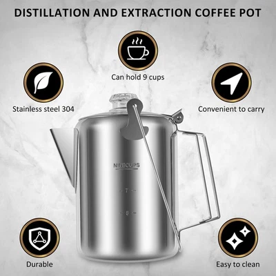 Percolator Coffee Pot Stainless Steel Camping Coffee Pot Outdoor Stovetop guxrE