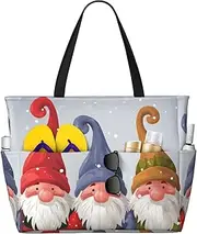 [GDSHJKLW] Beach Bags For Women Large Waterproof Sandproof Beach Tote Bag Lightweight Zipper Carry On Bag Christmas Winter Gnomes Pool Bag For Gym Travel Vocation, Black, One Size