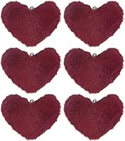 uxcell 6-Pack Heart Shape Faux Fur Pom Poms, 1.2 Inch/ 3.9 cm Soft Fluffy Pompoms Balls Faux Rabbit Fur with Elastic Loop for Hats/Bags/Keychains/Knitting/DIY Crafts [Wine Red]