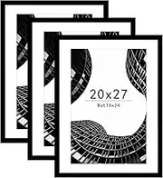 Abtgt 20x27 Picture Frame Set of 3, Display Pictures 16x24 with Mat or 20x27 Without Mat, Poster Frame for Wall Mounting Display, Black