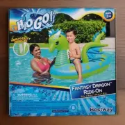 H2O Go Kids Green Fantasy Dragon Pool Float Ride on with Handles. 53 in x 56 in