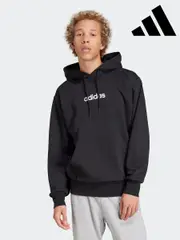 adidas Black Essentials Linear Fleece Hoodie (E40802) | $104