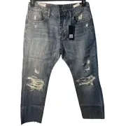 NWT Man x One Teaspoon Men's Cropped Jean Blue Suede Mr Whites Distressed 36R