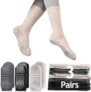 [Sunolkie] Yoga Socks for Women Non-Slip Pilates Socks Yoga Socks Non-Slip Warm Cotton Terry Long Sports Socks (3 Colors, 3 Pairs), 1 Dark Grey + 1 Black + 1 Khaki, 1 Dark Grey + 1 Black + 1 Khaki,