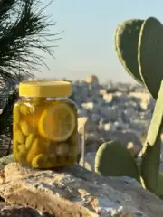 Olives with pepper and lemon from the Holy Land, ready to eat from the Holy Tree
