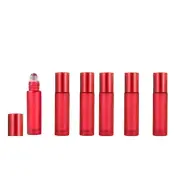 6 Pack Essential Oil Roller Bottles,10ml Red Frosted Glass Bottle with Glass ...
