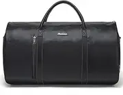 [Modoker] Convertible Leather Garment Bag, Carry on Garment Bags for Travel Waterproof Garment Duffel Bag Gifts for Men Women Business - 2 in 1 Hanging Suitcase Suit Travel Bags, C-Black