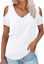 [Flamingals] Asymmetric Off-Shoulder Slim Fit Summer Short Sleeve Stretchy Go Out Casual Tops
