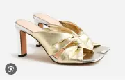 J.CREW Ava metallic leather twist knot sandal platino gold -6.5-NIB! BP334