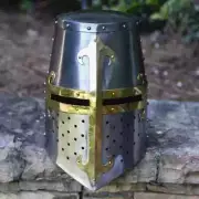 Cursed Crusader Pure Brass Steel Silver Functional Great Helm Knight Bucket Helm