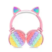 Pink Bluetooth Headset with Cat Ears and LED Lights Wireless Decompression Headphones for Kids Christmas Gift