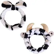 melyde Plush Headbands Cow Shaped Spa Hair bands Soft Bath Makeup Washing Face Head Wraps for Kids Girls Women Winter Keep Warm