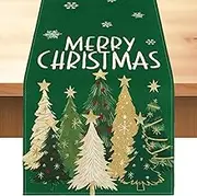 Christmas Tree Table Runner - Holiday Farmhouse Table Runner | Holiday Indoor Home Kitchen Table Decor, Linen Rectangular Tablecloth for Holiday Table Decor