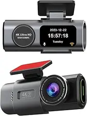 Dash Cam Front and Rear, 4K+1080P HD Dual Dash Camera for Cars, WiFi Car Recorder with 1.47 Inch Screen, Night Vision, 170° Wide Angle, G-Sensor, Loop Recording, 24H Parking Mode